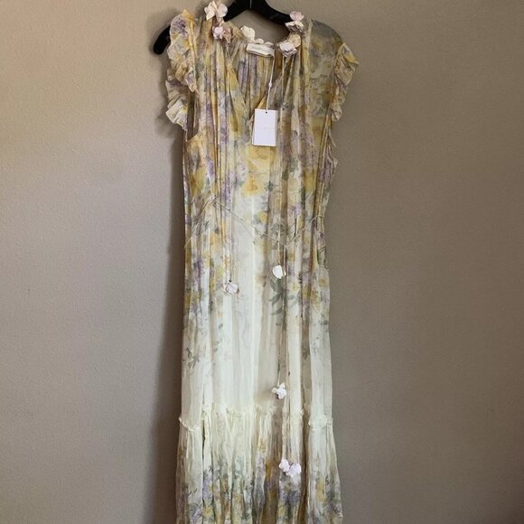 NWT Authentic Zimmermann Harmony Flutter Midi Dress size AU 3